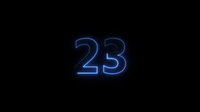 Number 23 neon bright royal blue color animation 4k video.