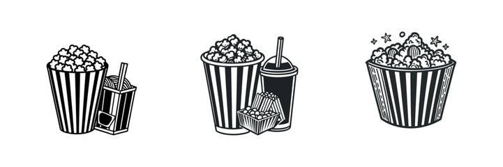 Cinema Snack Silhouette – Popcorn with Drink Icon