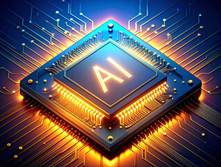 Fototapeta premium Futuristic AI Microchip – Transparent Background 