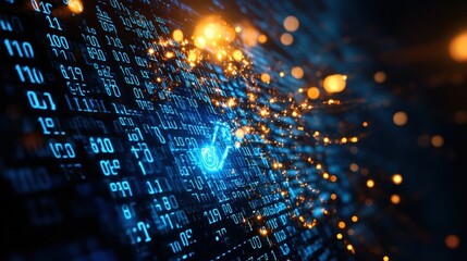 Futuristic digital technology interface with glowing data streams and high-tech glowing elements