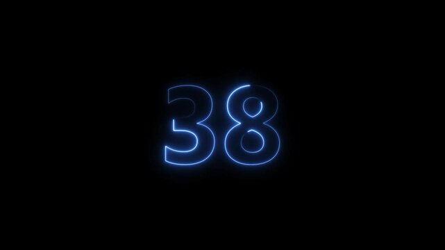 Number 38 neon bright royal blue color animation 4k video.