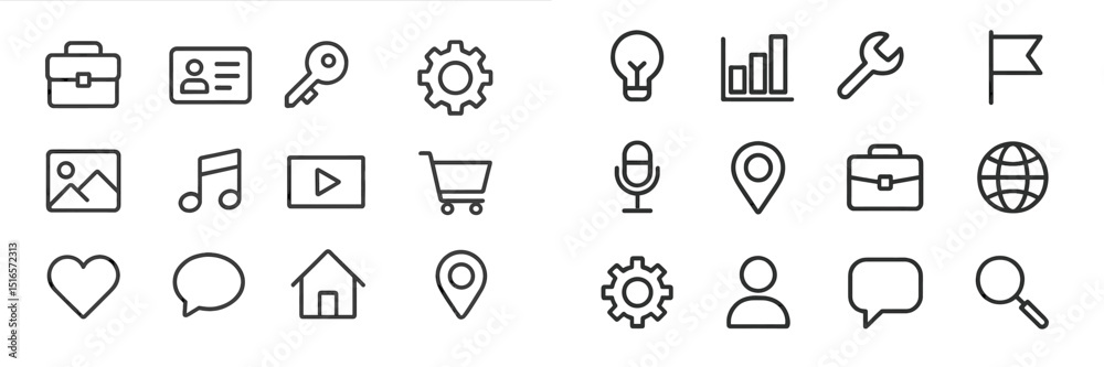 Poster Collection of minimalist icons depicting various concepts and activities in a clean layout on a white background