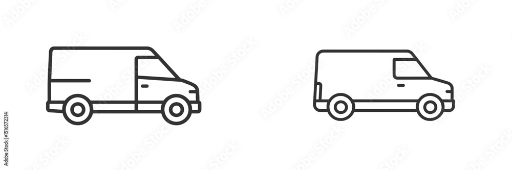 Poster delivery vans in simple line art style showcasing different angles and designs for transport illustr