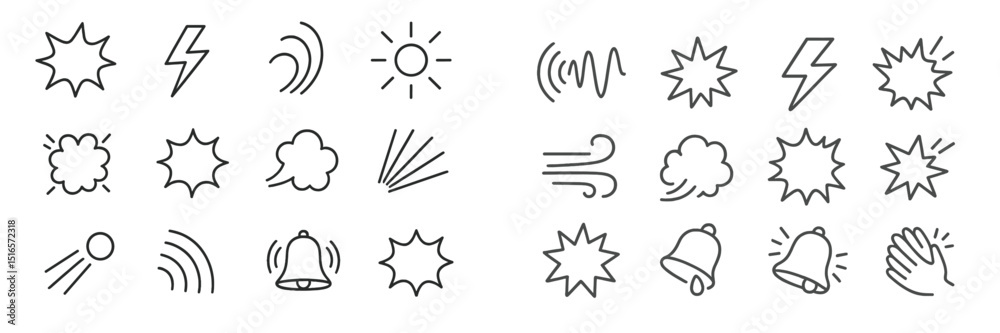 Aufkleber Different symbols representing various weather conditions and sound effects in a simple black and white design