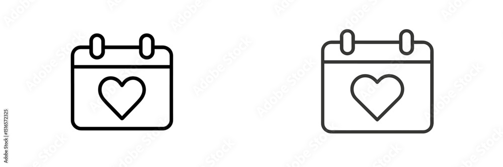 Poster calendar icons featuring heart symbols representing love and special occasions in a minimalistic des