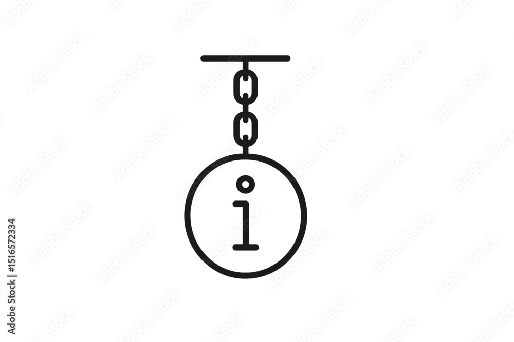 Poster information symbol hanging from a chain in a simple black and white design