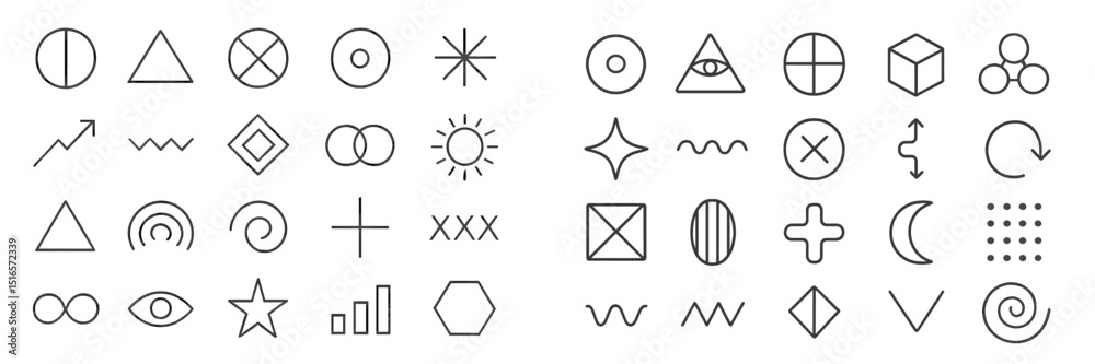 Leinwandbilder Collection of simple geometric shapes and symbols arranged in a grid layout for graphic design and illustration use