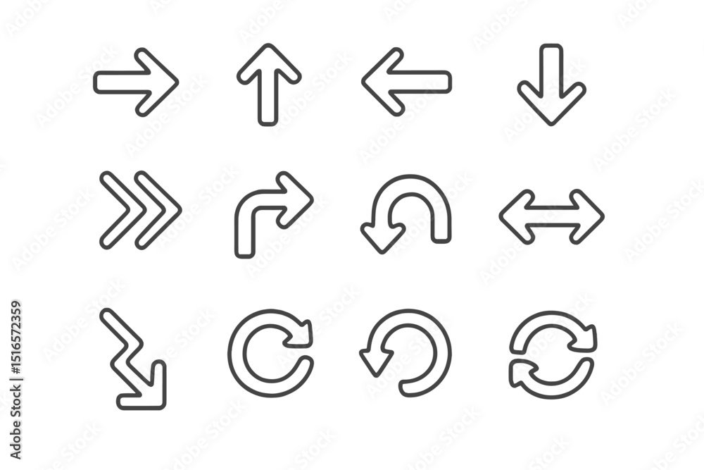 Fototapete Directional symbols displayed in various orientations on a minimalist background for navigation and graphic design