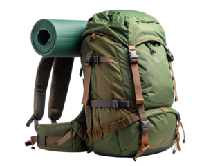  “Outdoor Hiking Backpack with Rolled Sleeping Bag, PNG”.