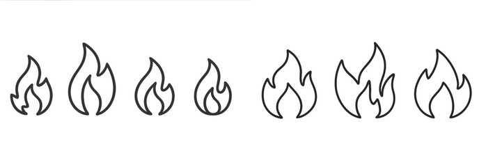 Obraz premium Various flame icons arranged in a row showing different sizes and styles for design purposes