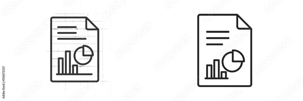Leinwandbilder Two simple line drawings of documents featuring charts and graphs, showcasing the concept of data analysis and reporting in a minimalist style