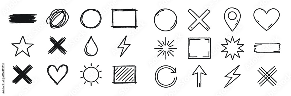 Aufkleber creative collection of hand-drawn doodle symbols and icons useful for design projects and artistic e