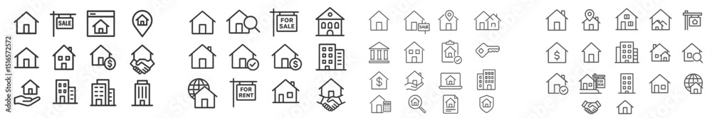 Poster Collection of simple line icons depicting various real estate symbols used in housing and property contexts