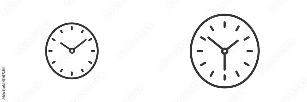 Poster Clocks showing different times on a minimalist background in a simple design aesthetic