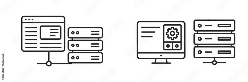 Fototapete Illustrations of a web server and computer system showcasing network technology and data management processes