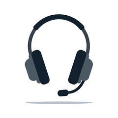 Flat Vector Illustration of a Black Headset with Microphone for Communication and Support, Isolated on White Background