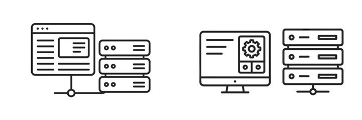 Obraz premium Illustrations of a web server and computer system showcasing network technology and data management processes