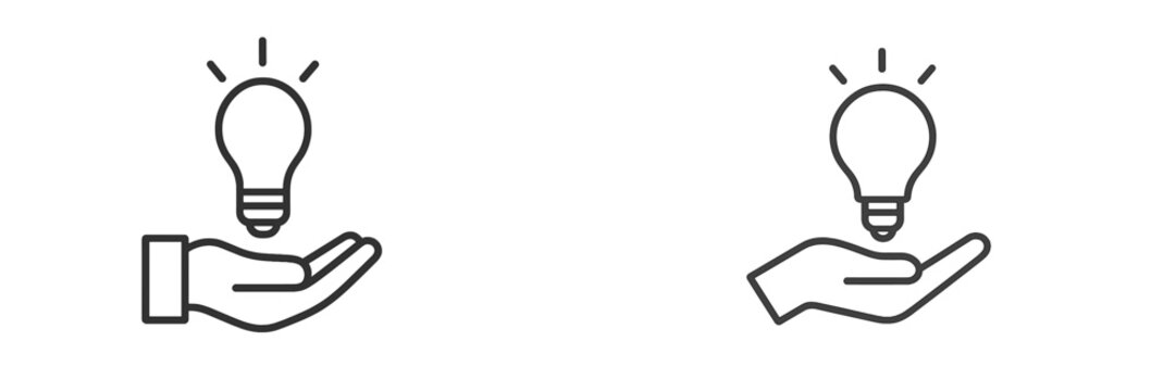 Hands holding light bulbs symbolize idea generation and creativity in a minimalist design