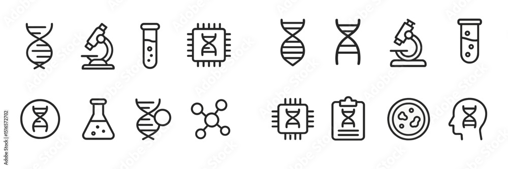 Poster Various icons representing genetics and biotechnology tools in a modern design style suitable for educational materials