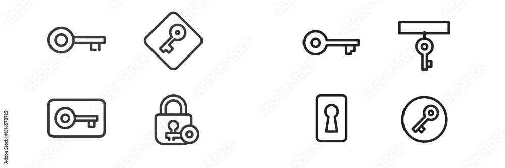 Poster Collection of various key and lock icons designed for digital use showcasing modern and simplistic styles