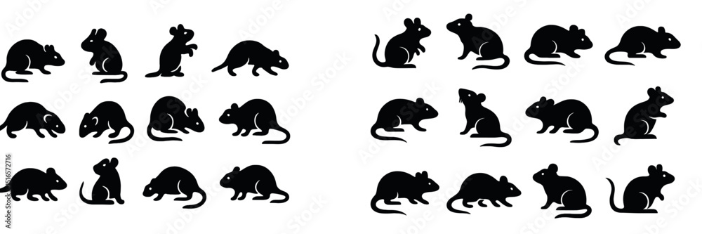 Aufkleber Different poses of black mice in a basic design illustrating their playful and curious nature in a simple layout