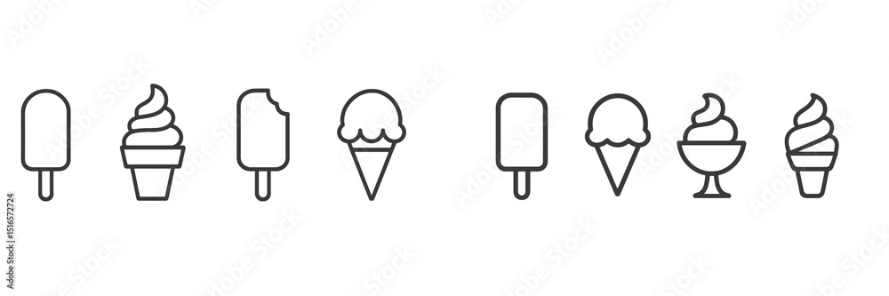 Poster Different types of ice cream cones and popsicles displayed on a white background