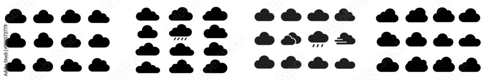 Aufkleber Variety of cloud icons representing different weather conditions in simple black design