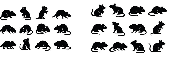 Fototapeta premium Different poses of black mice in a basic design illustrating their playful and curious nature in a simple layout