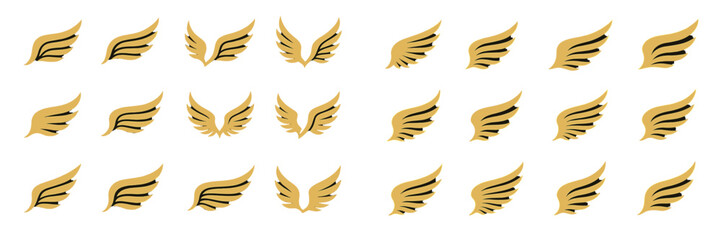 Obraz premium Various wing designs featuring golden colors and sleek lines displayed on a white background