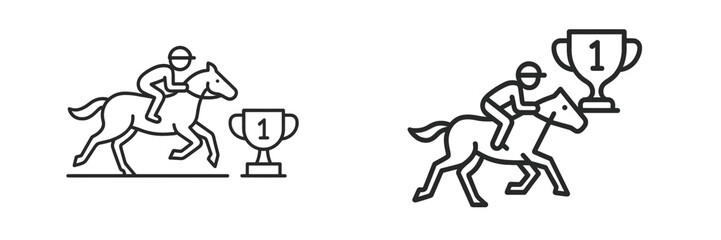 Horse racing competition with trophy and jockeys during a sports event in an outdoor arena