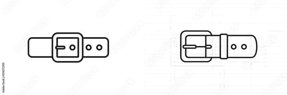 Poster Detailed sketches of a belt buckle showcasing both side and top views in a minimalistic style suitable for design concepts and illustrations