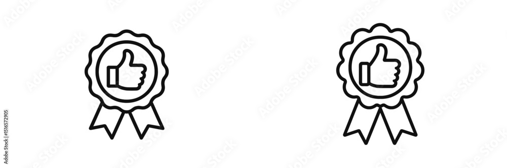 Poster double thumbs up symbols presented as badges indicating positive feedback and success in a minimalis
