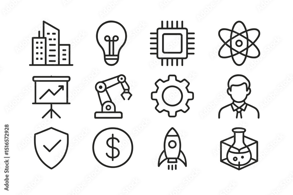 Leinwandbilder various symbols representing technology and business concepts in a grid layout on a white background