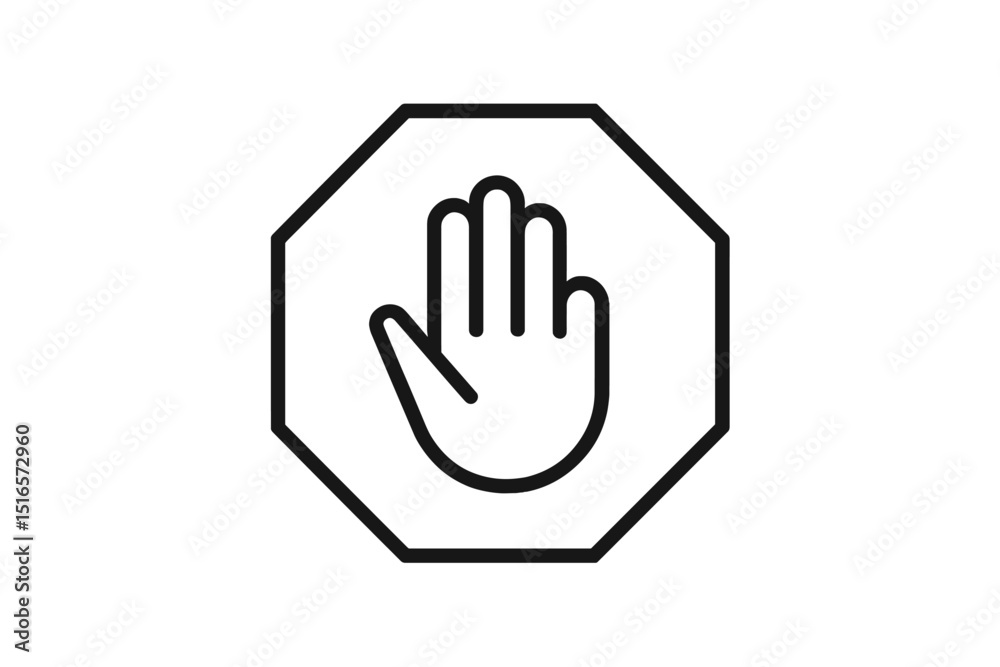 Aufkleber Stop hand symbol displayed on an octagonal sign representing halt or caution in various contexts