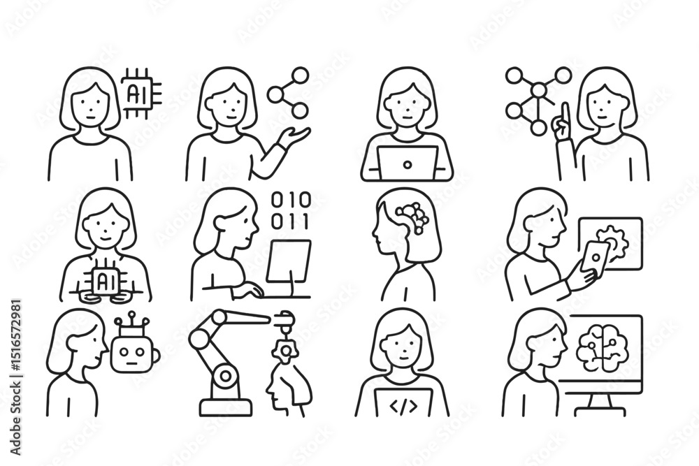 Fototapete exploring artificial intelligence technology through diverse activities and interactions