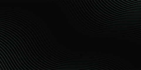 Abstract background with waves for banner. Medium banner size. Vector background with lines. Element for design isolated on black. Black, green and blue. Ocean, night, card