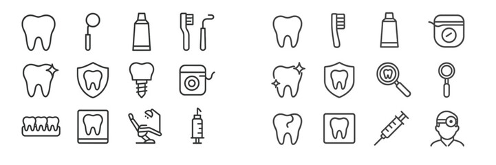 Fototapeta premium Dental care symbols representing oral hygiene tools and procedures in a modern, minimalist style for educational use