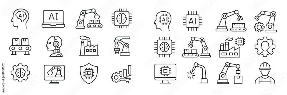 Fototapete Exploring artificial intelligence and automation in modern industry with various icons and symbols