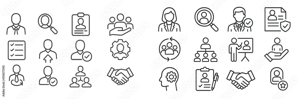 Poster business teamwork and collaboration icons representing various professional activities and interacti