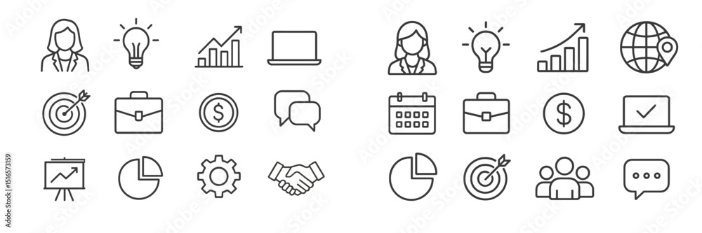 Poster icons displaying professional growth and business concepts in a modern workspace setting for effecti