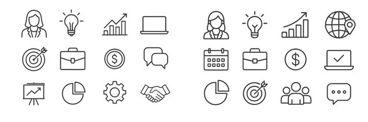 Icons displaying professional growth and business concepts in a modern workspace setting for effective communication and planning