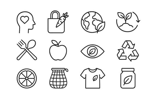 Icons representing sustainable living and healthy choices for a better planet and wellbeing