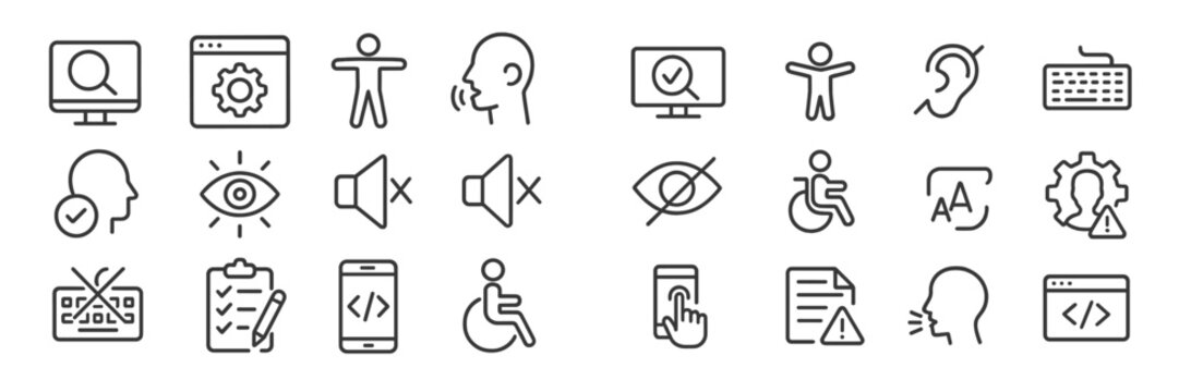 Icons representing accessibility features and concepts for digital platforms in modern design