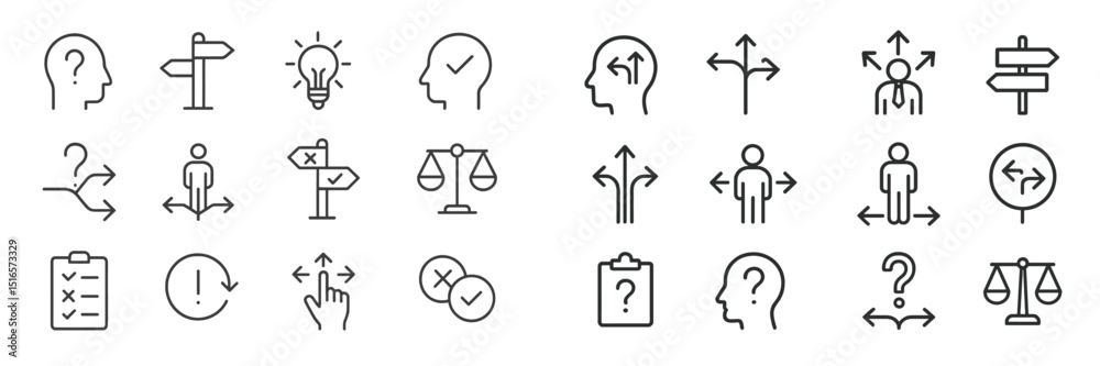 Aufkleber Multiple icons representing decision-making, directions, and problem-solving in a minimalist style