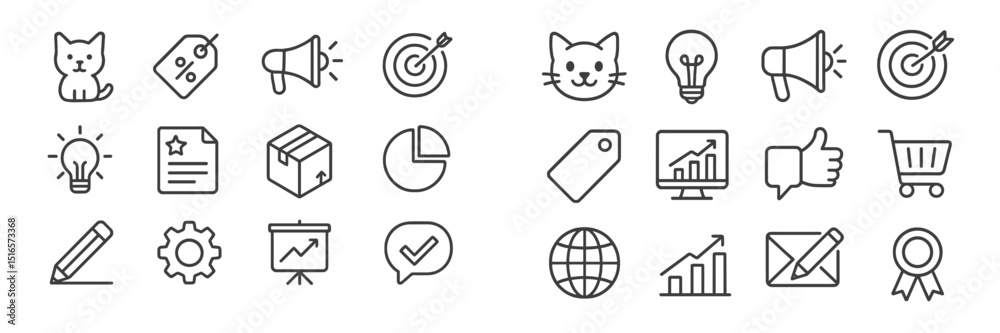 Poster Collection of minimalistic icons representing various concepts and activities for design projects, marketing, and communication tools