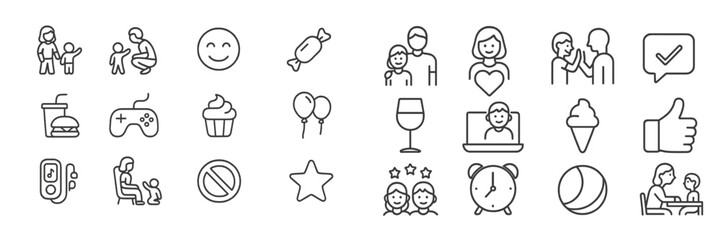 Obraz premium Fun and playful activities showcased through simple icons depicting family life, leisure, and childhood smiles