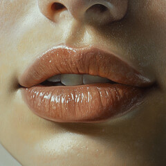 Obraz premium A close-up of lips, highlighting the texture and natural color or makeup