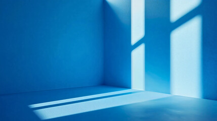 A blue interior in a purely blue room that is completely light blue, an empty blue room.