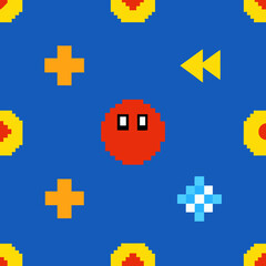 Obraz premium seamless 8 bit pixel icon pattern retro video 