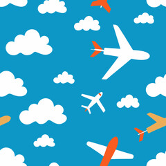 seamless airplane and clouds pattern   airliners  